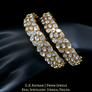 14k Gold and Diamond Polki Open Setting Bangle Pair