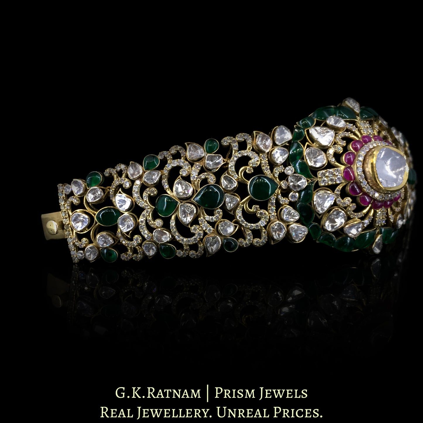 14k Gold and Diamond Polki Open Setting Bracelet in victorian-finish