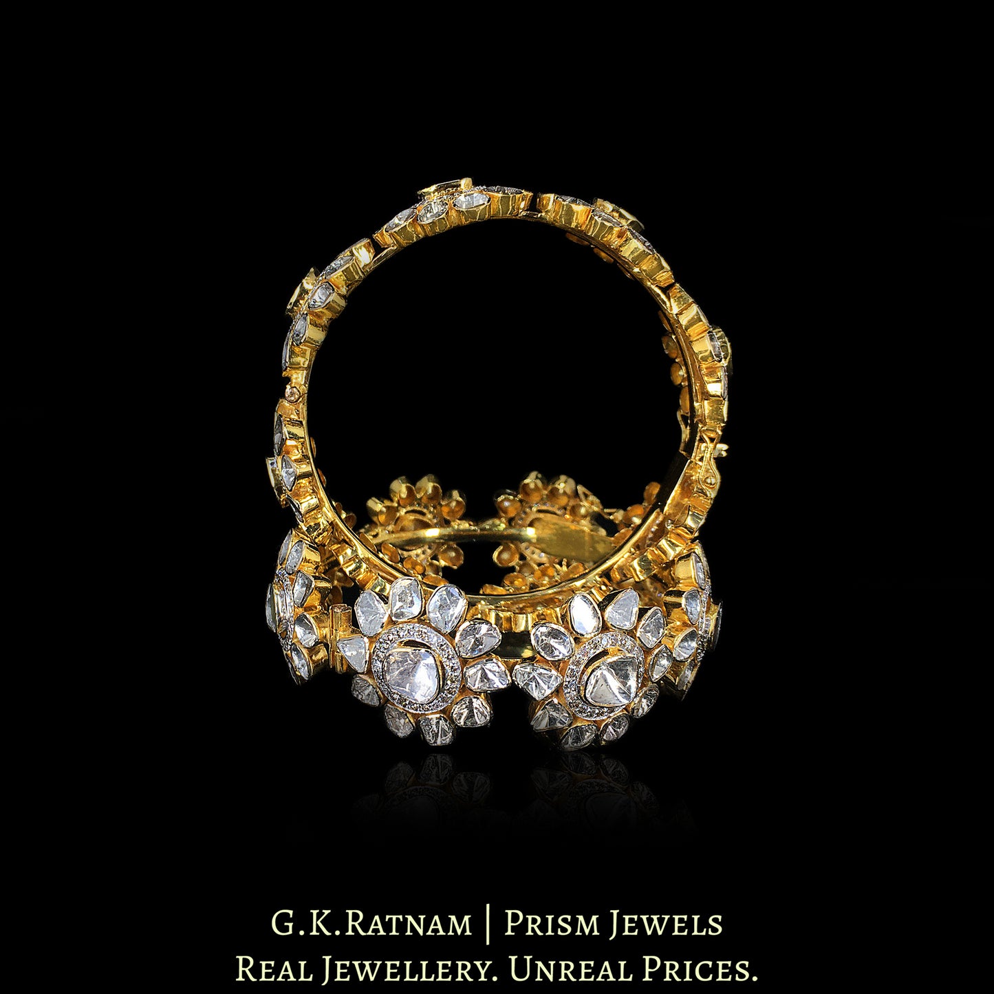 14k Gold and Diamond Polki Open Setting Bangle Pair