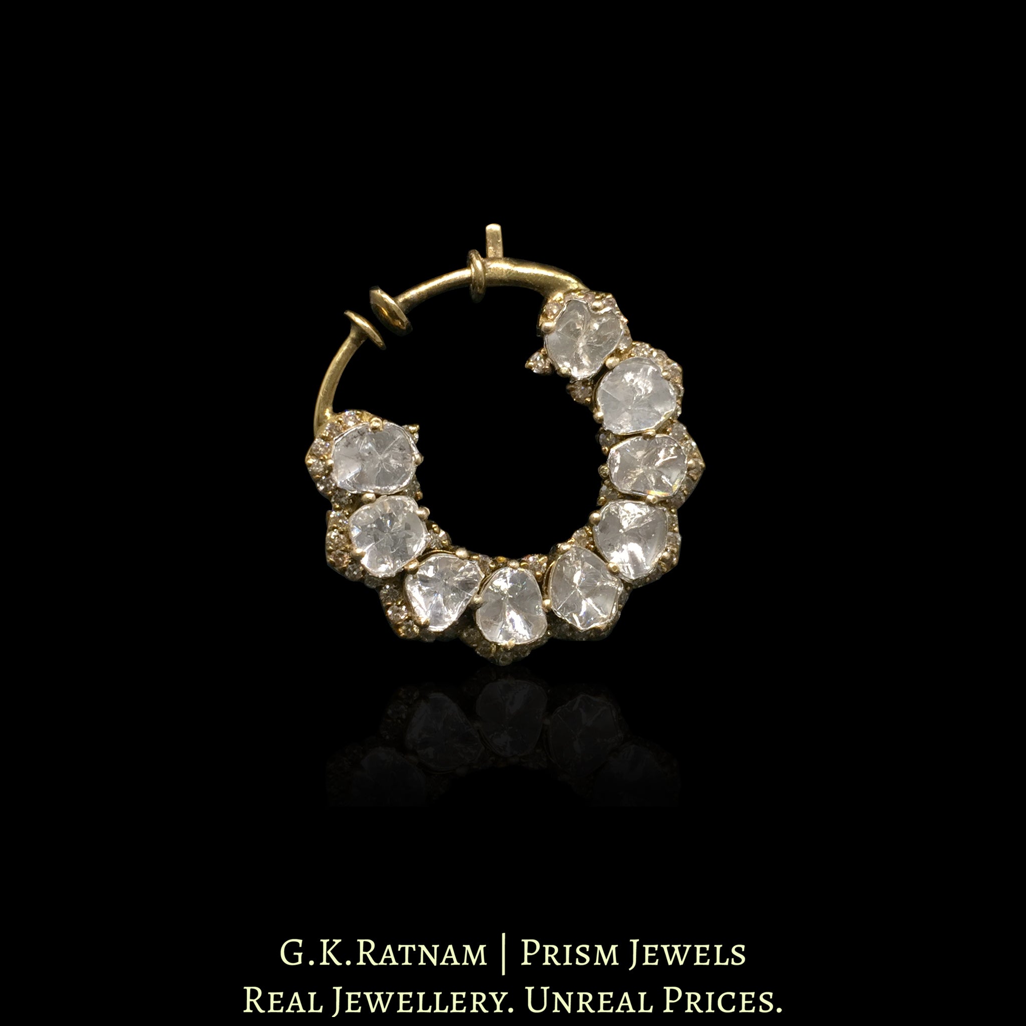 18k Gold and Diamond Polki Open Setting Nose Ring (Nath)