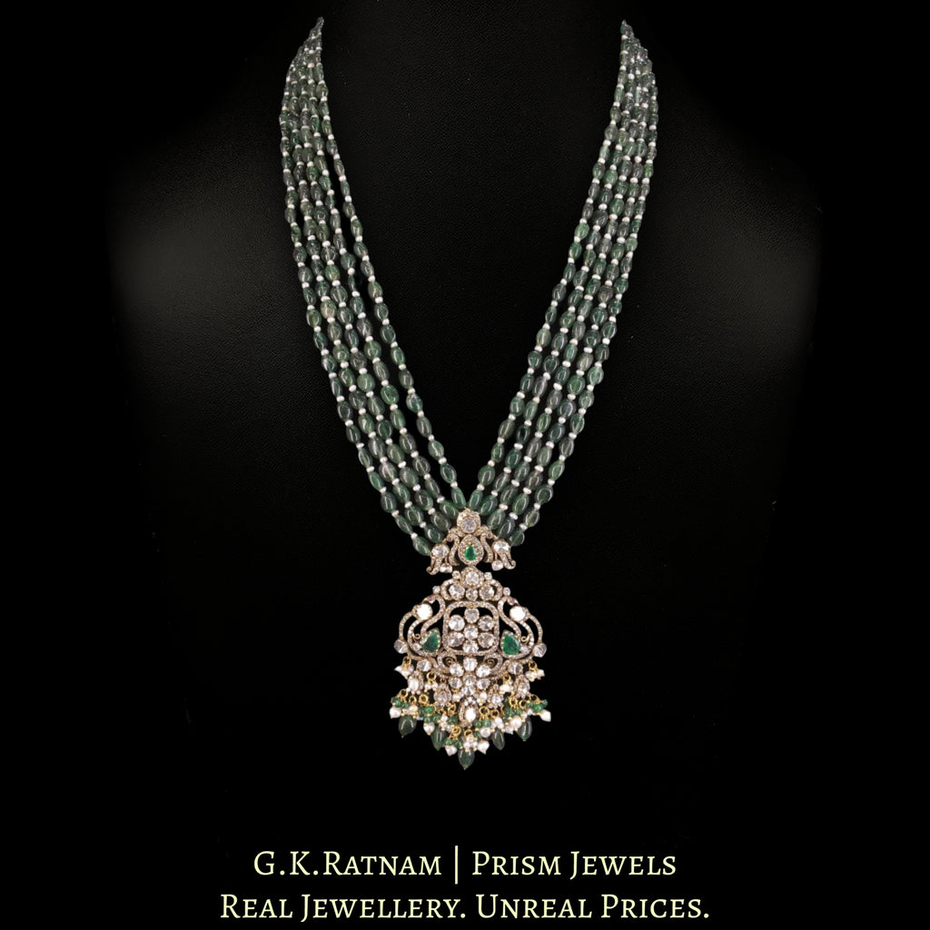 18k Gold and Diamond Polki Open Setting victorian-finish Pendant with Strawberry Quartz and Pearls