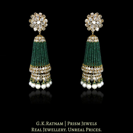 14K Gold and Diamond Polki Open Setting three-tiered Jhumki Earrings