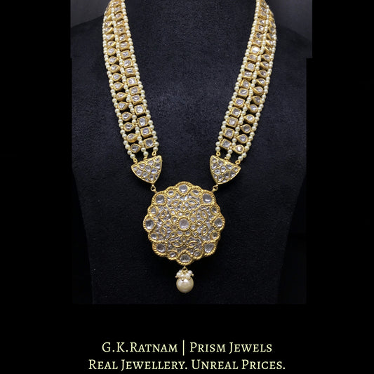 23k Gold and Diamond Polki all-uncut floral Pendant Set with Patrihaar / Ranihaar