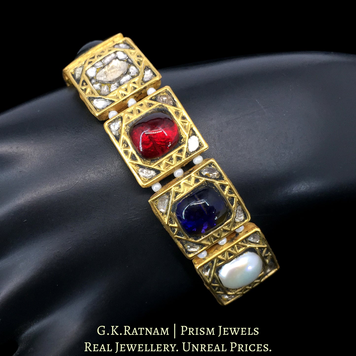 23k Gold and Diamond Polki Navratna Bracelet