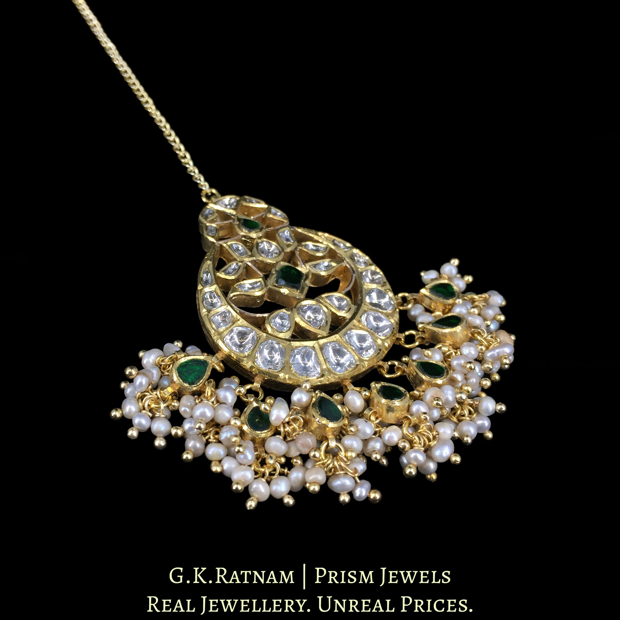 18K Gold And Diamond Polki Maang Tika With Pearls