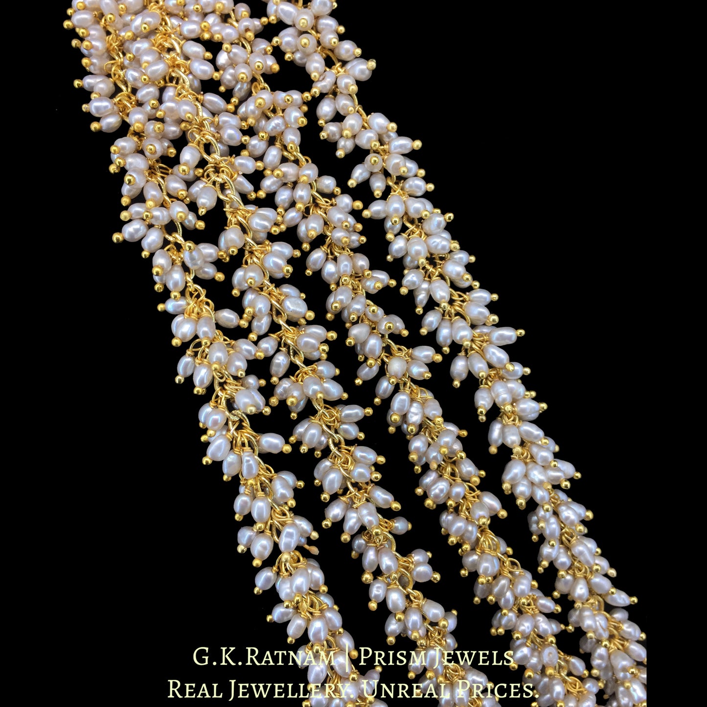 23k Gold and Diamond Polki south-style Baaz Pendant with Antiqued Freshwater Pearl Chains