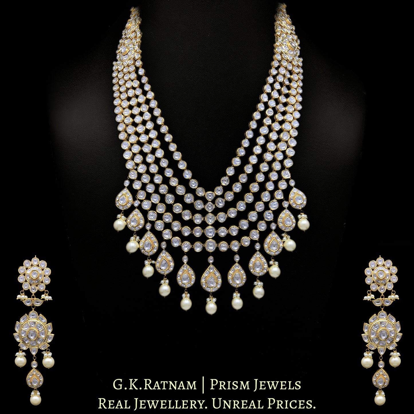 18k Gold and Diamond Polki Long Bridal Necklace Set