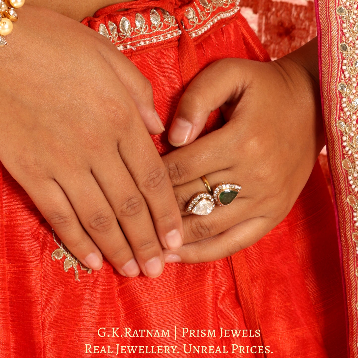 14k Gold and Diamond Polki victorian-finish Cocktail Ring - G. K. Ratnam