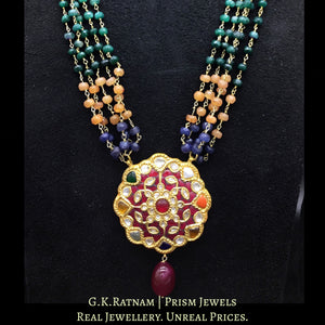 23k Gold and Diamond Polki Navratna floral Pendant Set with multi-color chains