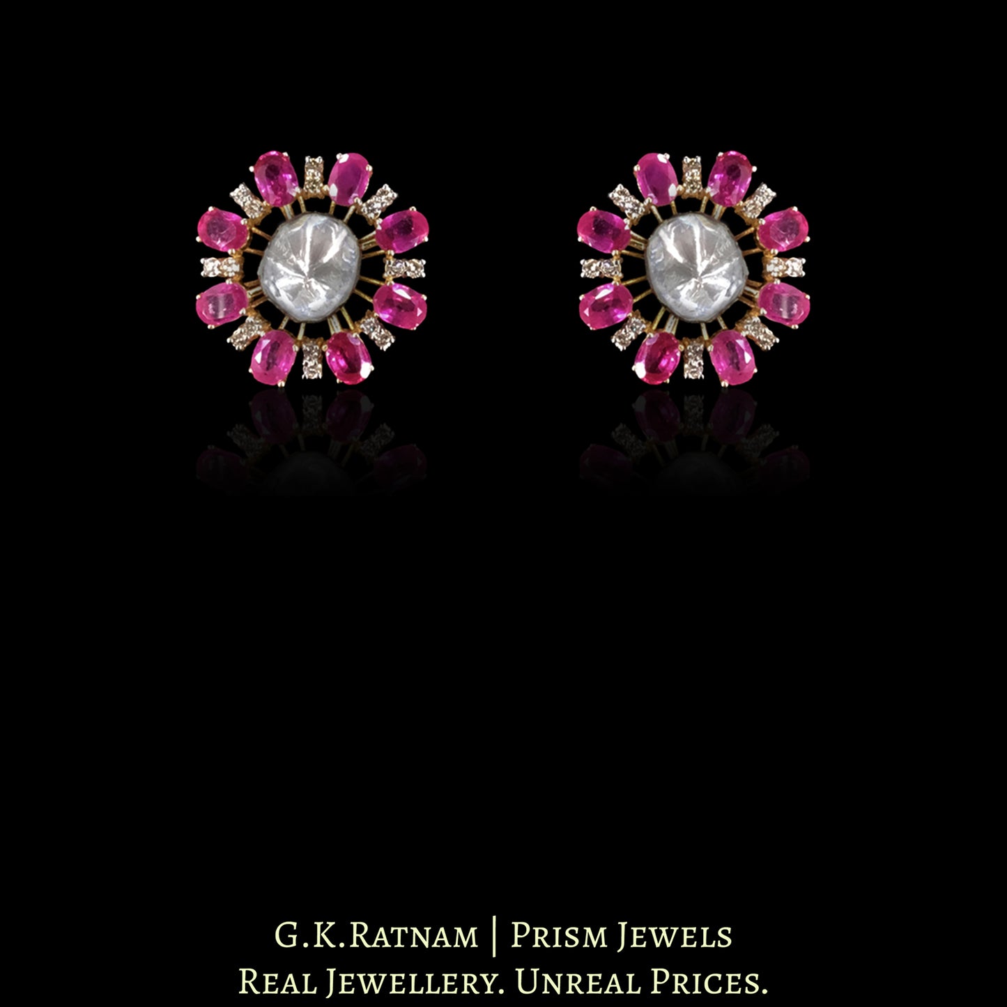 14K Gold and Diamond Polki Open Setting Ruby Choker Necklace Set With Ring - G. K. Ratnam