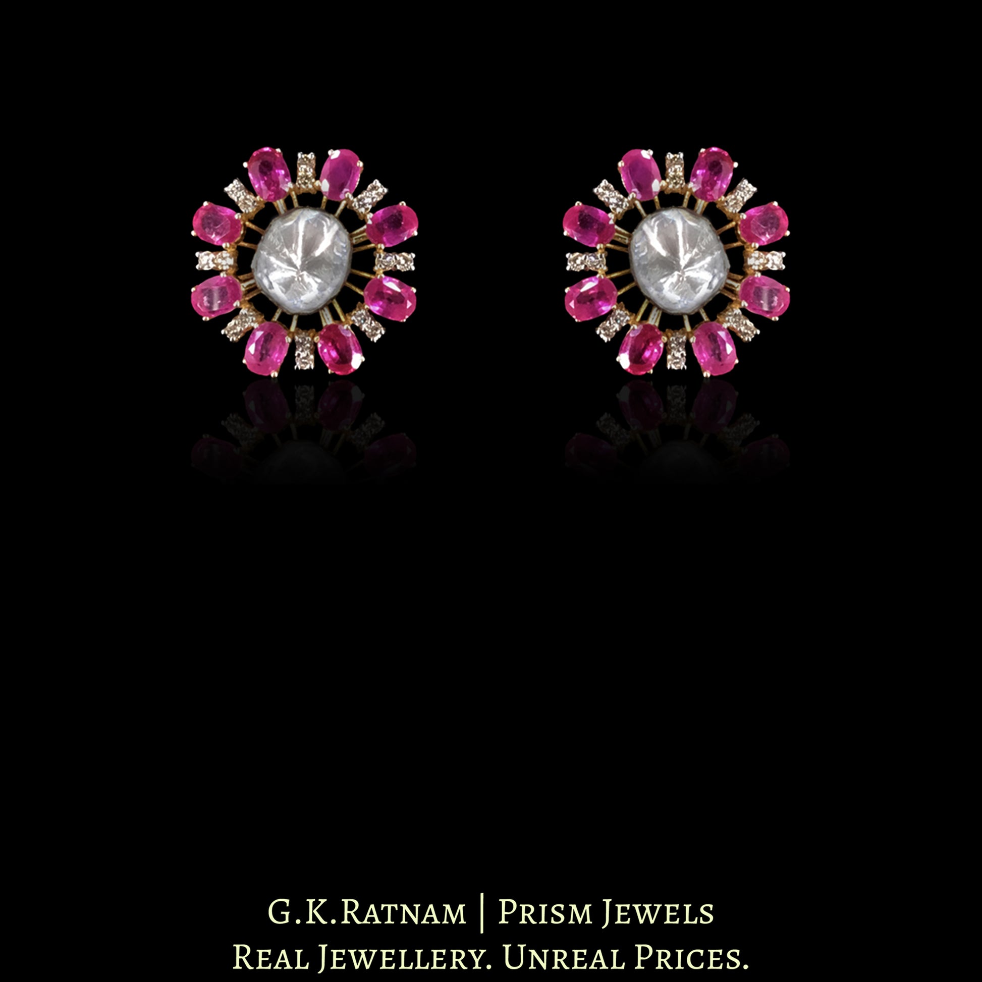 14K Gold and Diamond Polki Open Setting Ruby Choker Necklace Set With Ring - G. K. Ratnam
