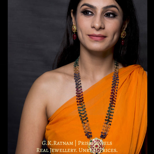 23k Gold and Diamond Polki Navratna floral Pendant Set with multi-color chains
