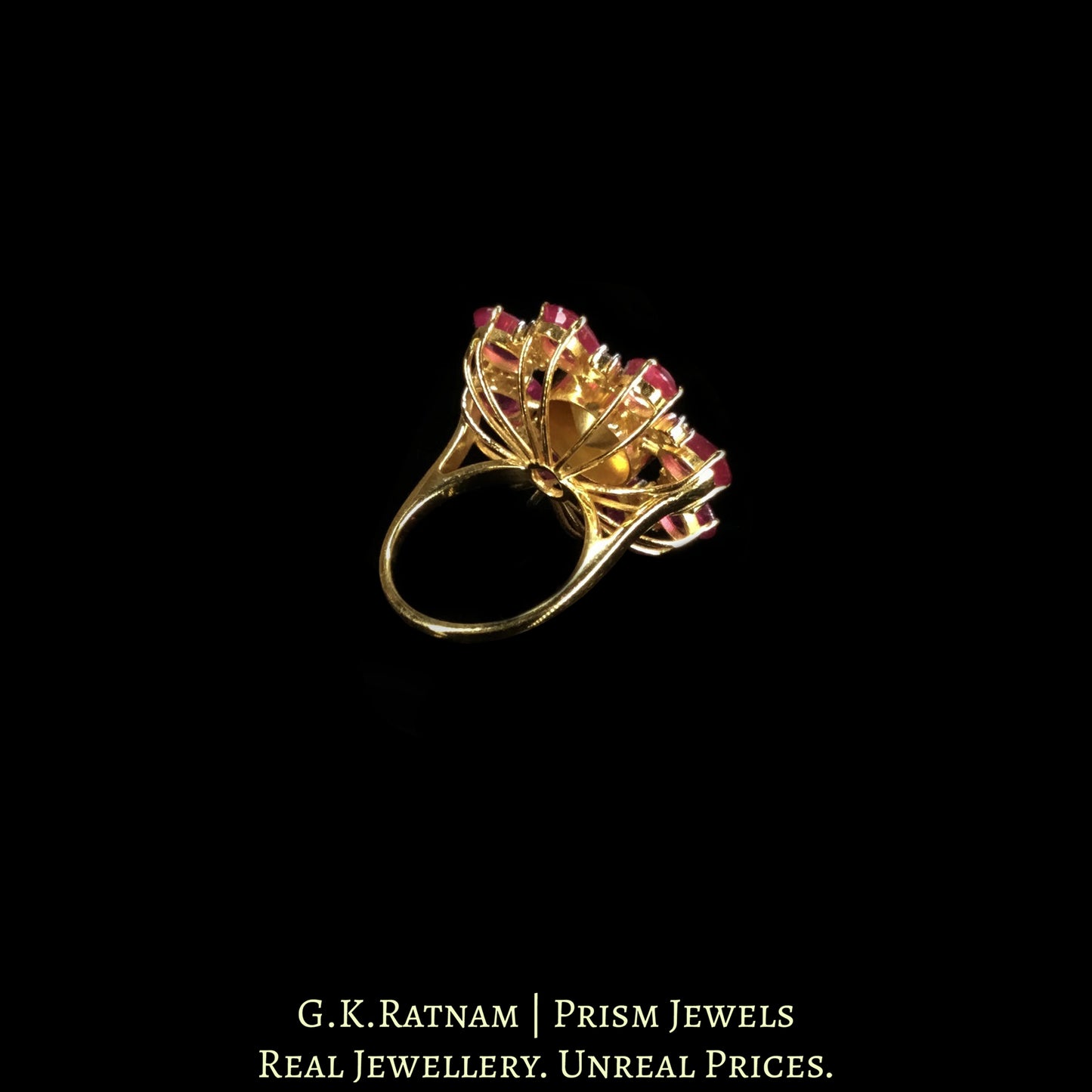 14K Gold and Diamond Polki Open Setting Ruby Choker Necklace Set With Ring - G. K. Ratnam