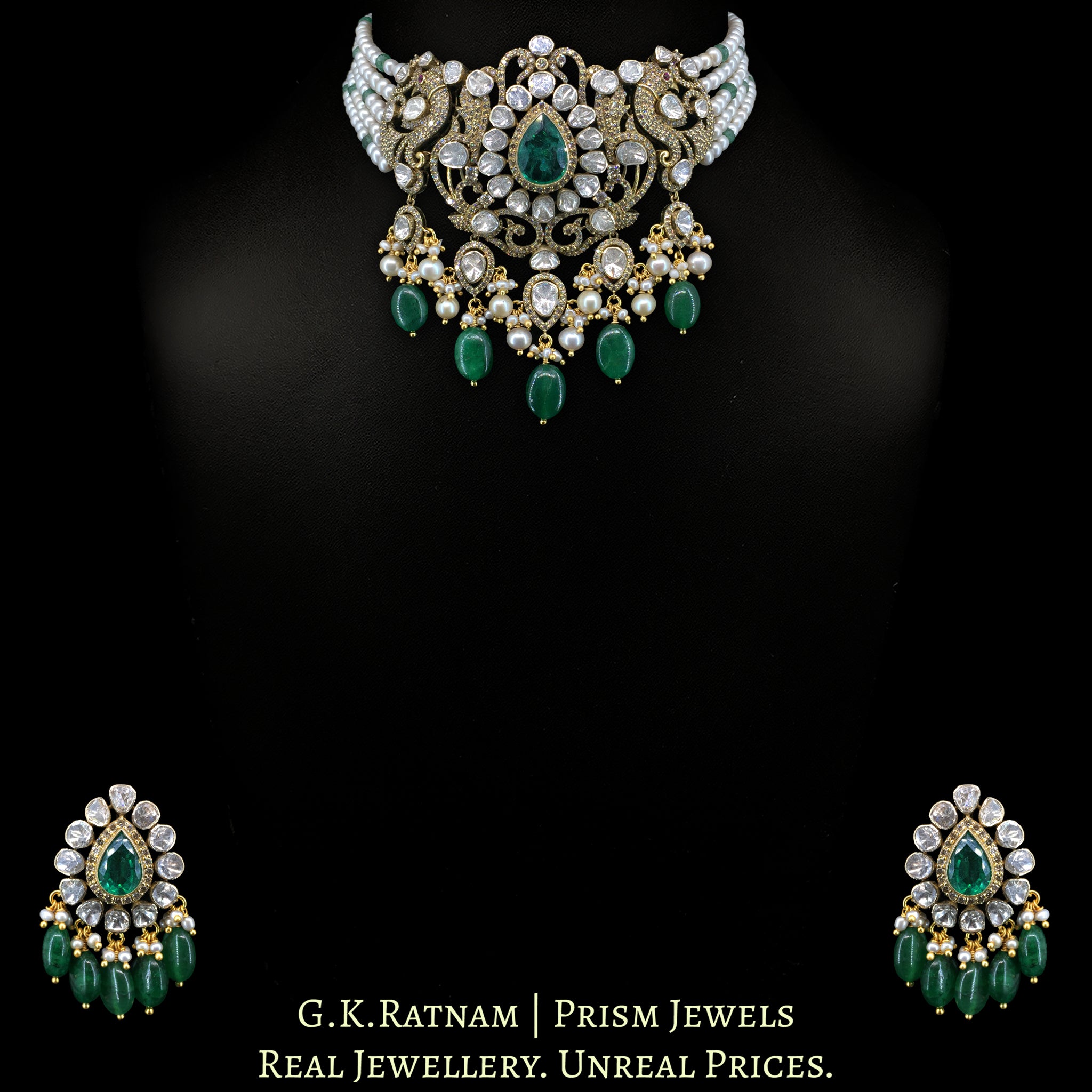 14k Gold and Diamond Polki Open Setting victorian-finish Choker Necklace Set