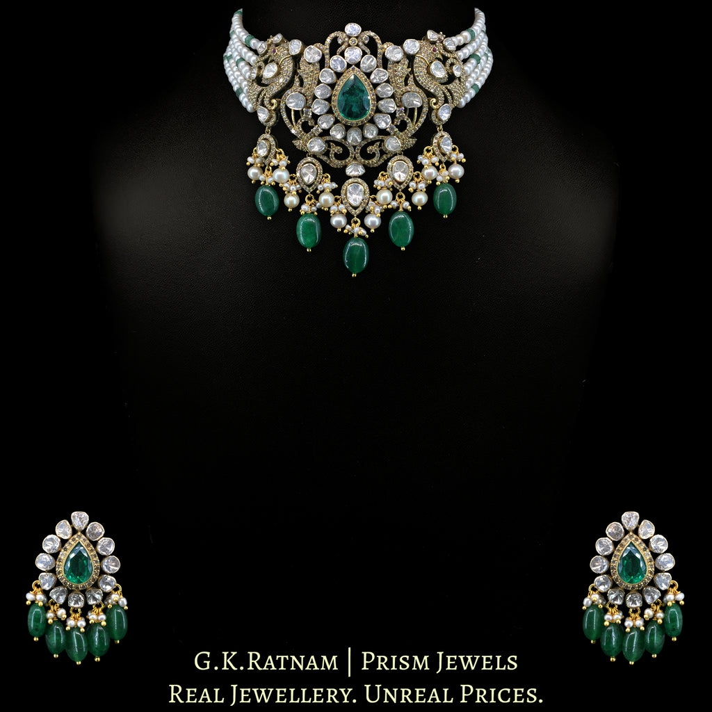 14k Gold and Diamond Polki Open Setting victorian-finish Choker Necklace Set