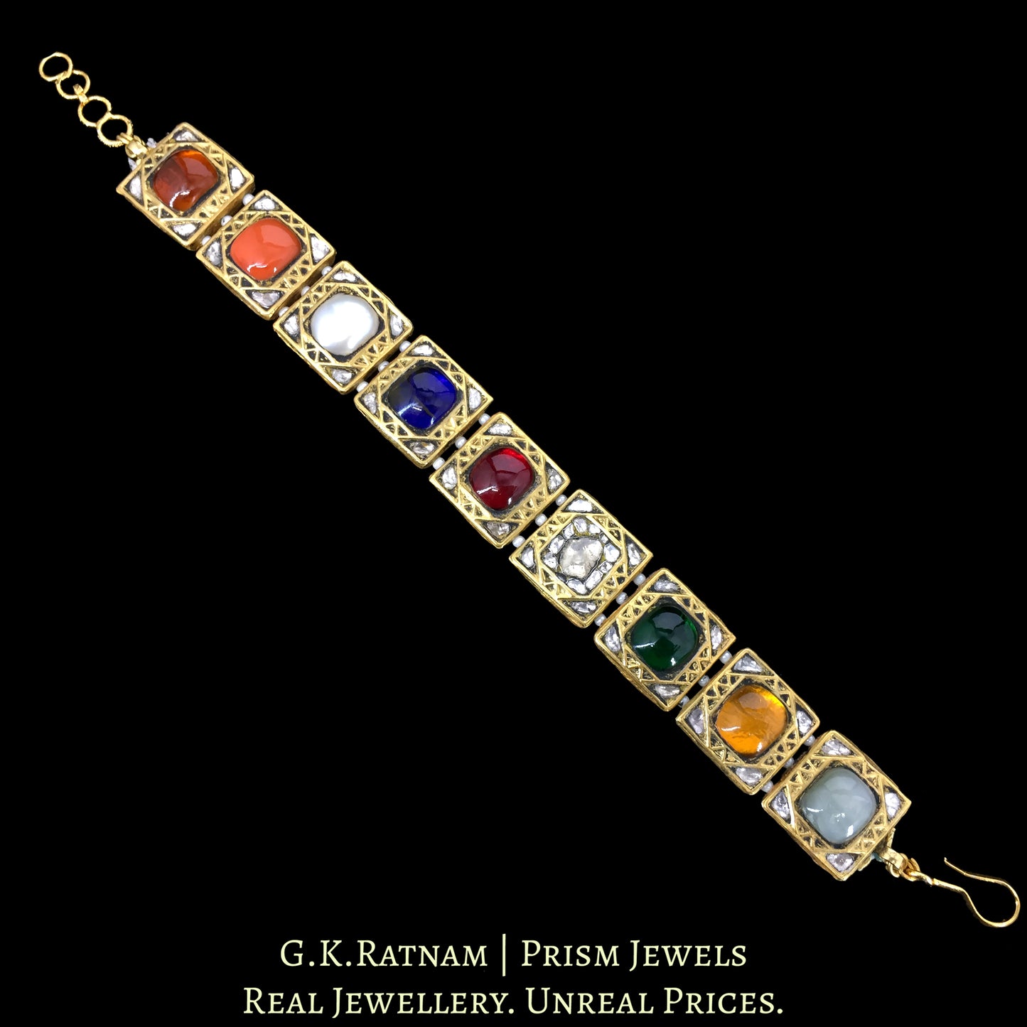 23k Gold and Diamond Polki Navratna Bracelet