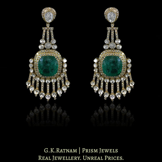 14k Gold and Diamond Polki Open Setting Long Earring Pair in victorian-finish - G. K. Ratnam