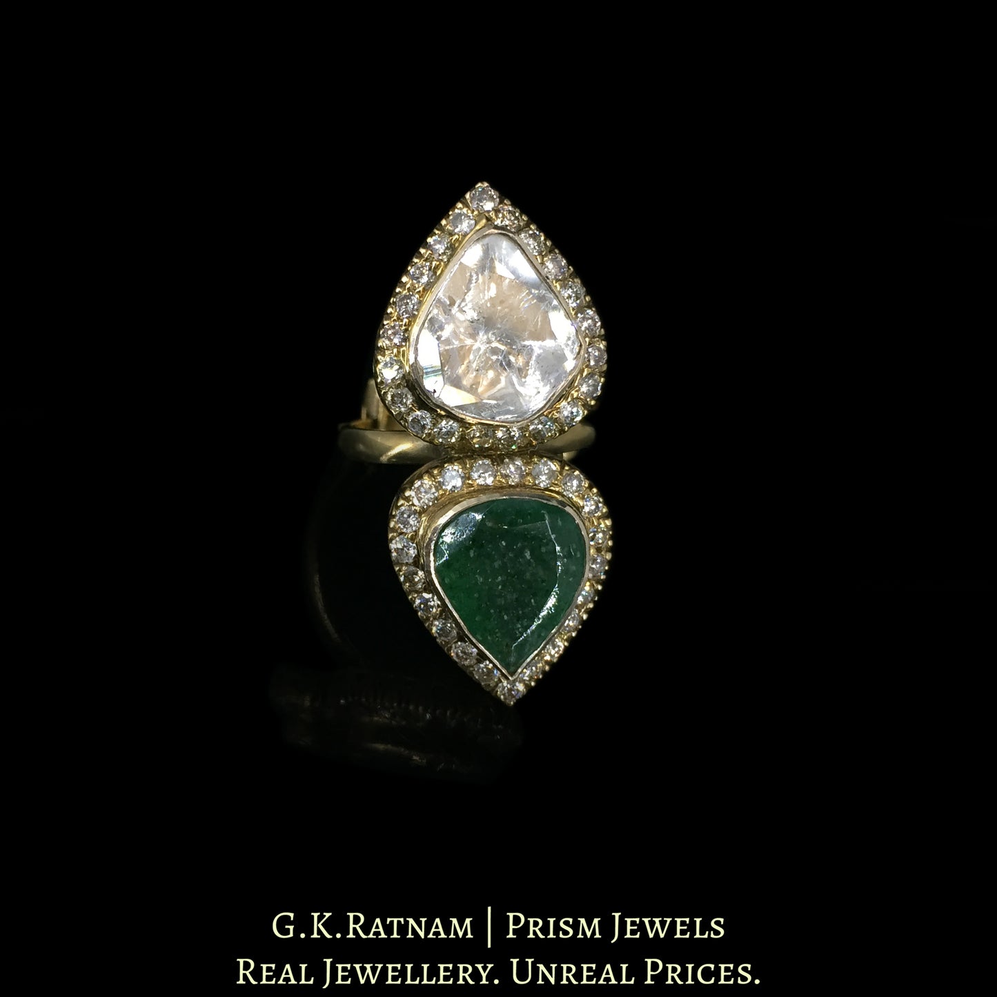 14k Gold and Diamond Polki victorian-finish Cocktail Ring - G. K. Ratnam