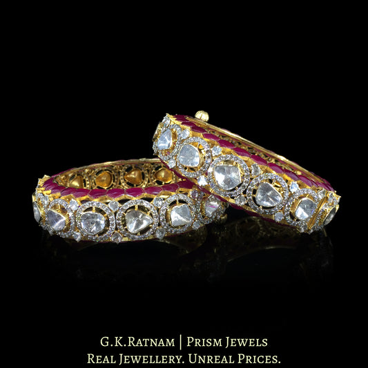 18k Gold and Diamond Polki Open Setting Bangle Pair