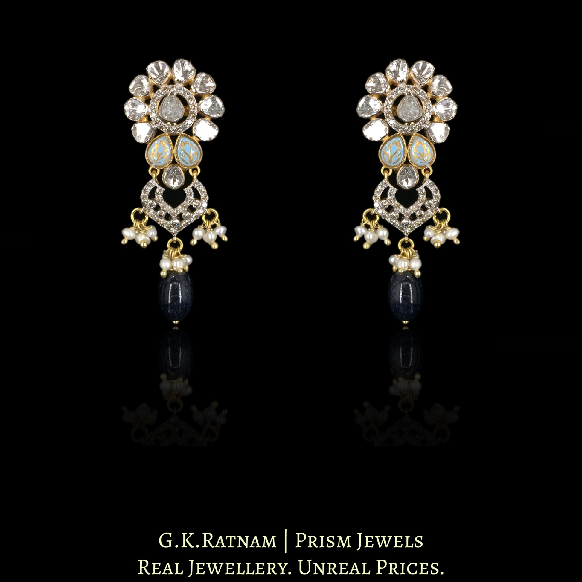 18k Gold and Diamond Polki Open Setting Choker Necklace Set with Turquoise Enamel - G. K. Ratnam