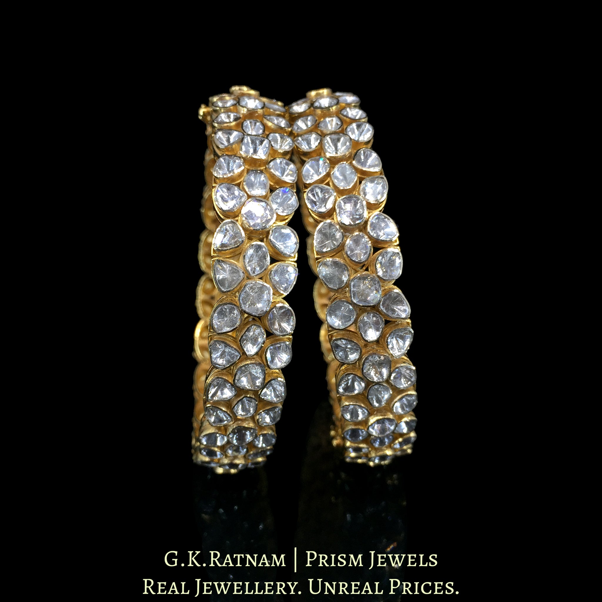 14k Gold and Diamond Polki Open Setting Bangle Pair