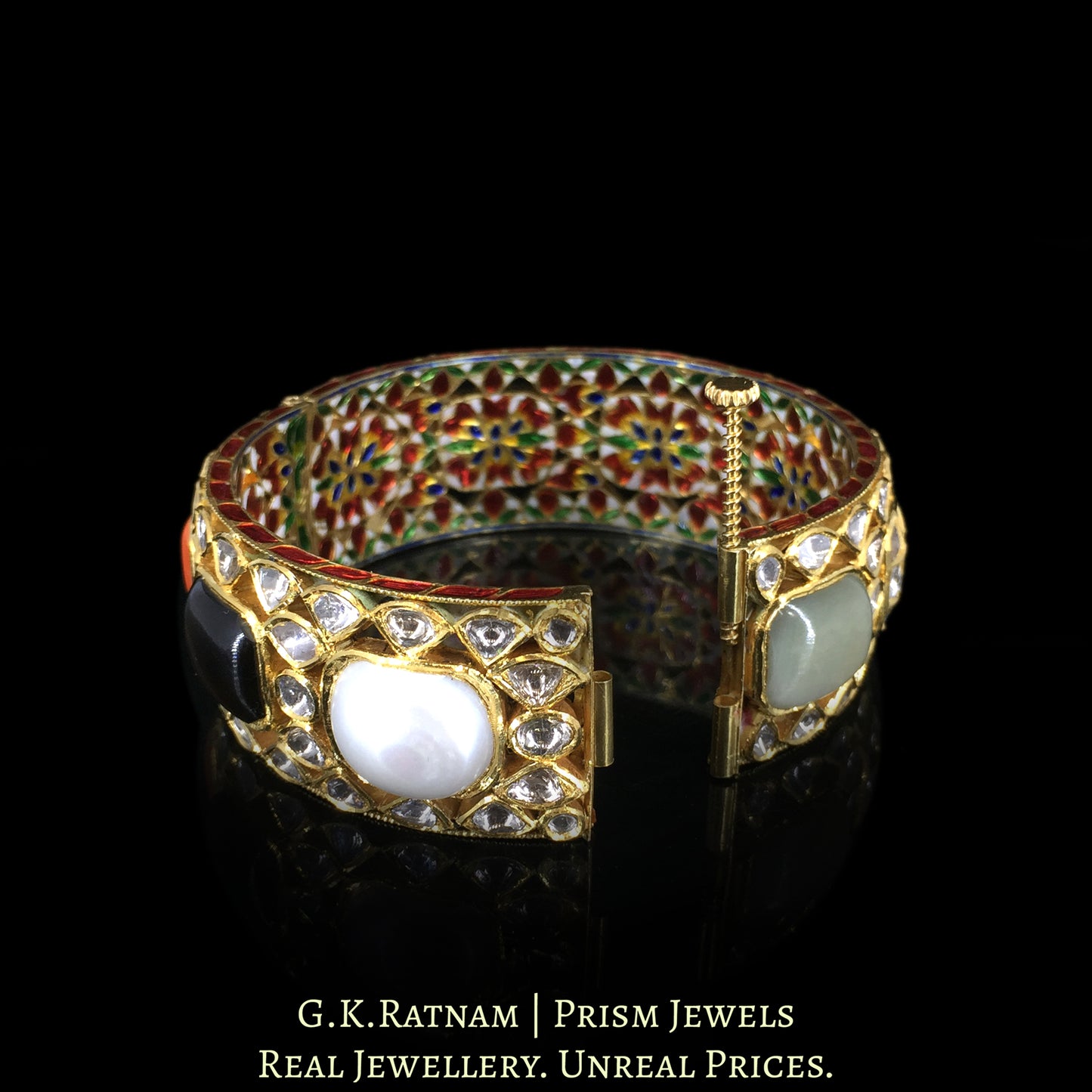 18k Gold and Diamond Polki Navratna Bangle - G. K. Ratnam