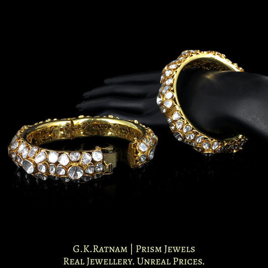 18k Gold and Diamond Polki Open Setting Bangle Pair