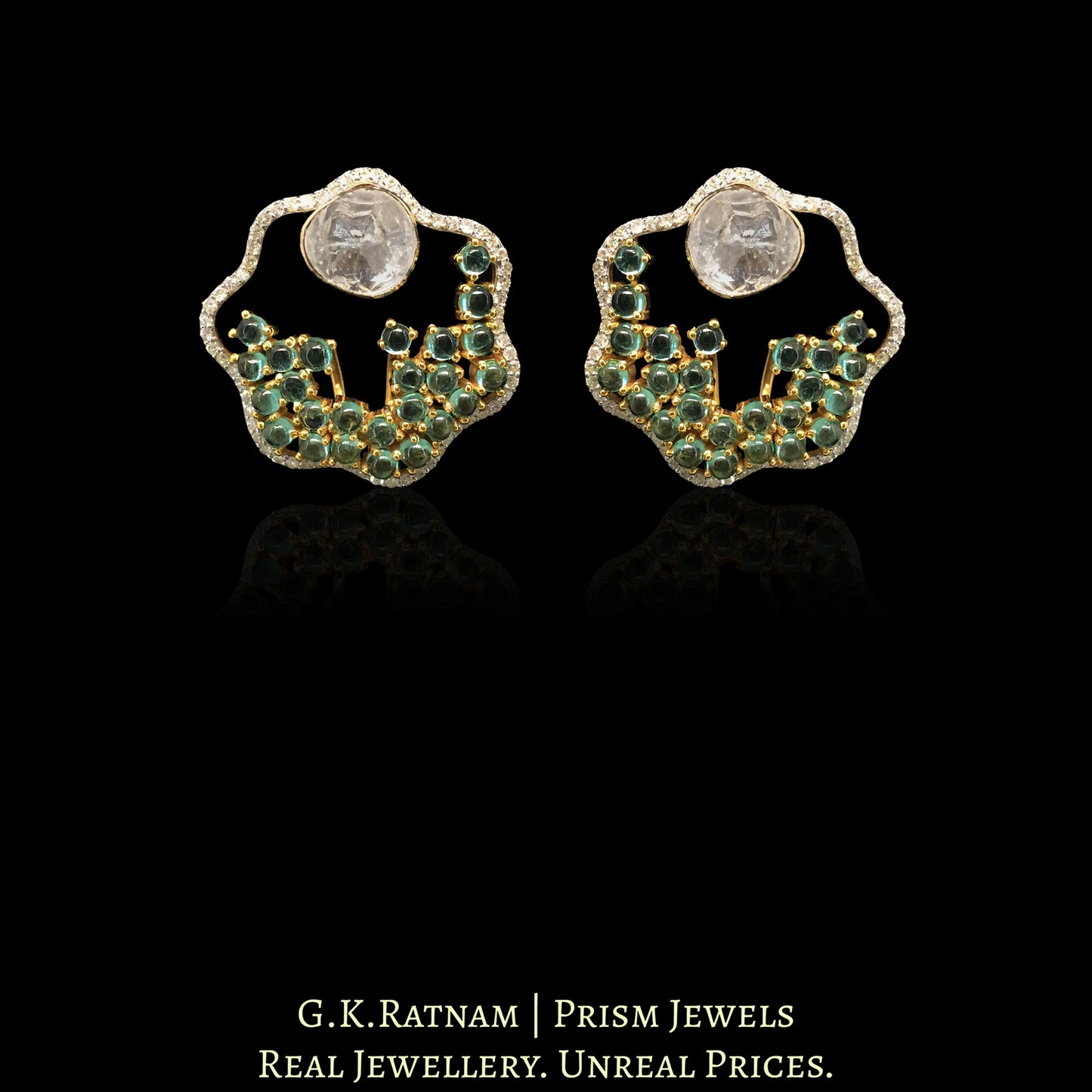 14k Gold and Diamond Polki Open Setting Karnfool Earring Pair - G. K. Ratnam