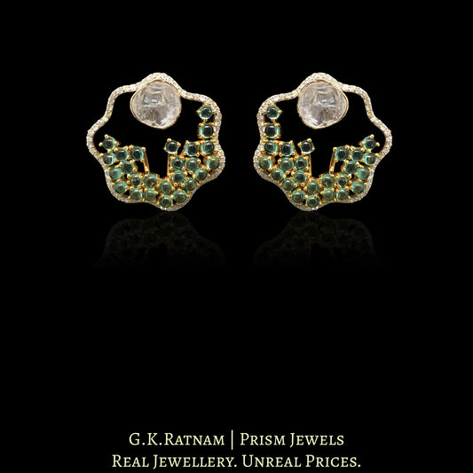 14k Gold and Diamond Polki Open Setting Karnfool Earring Pair - G. K. Ratnam