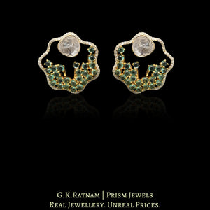 14k Gold and Diamond Polki Open Setting Karnfool Earring Pair