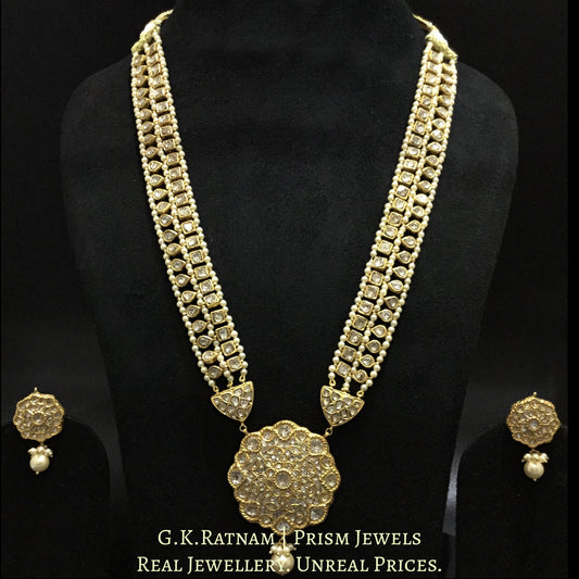 23k Gold and Diamond Polki all-uncut floral Pendant Set with Patrihaar / Ranihaar