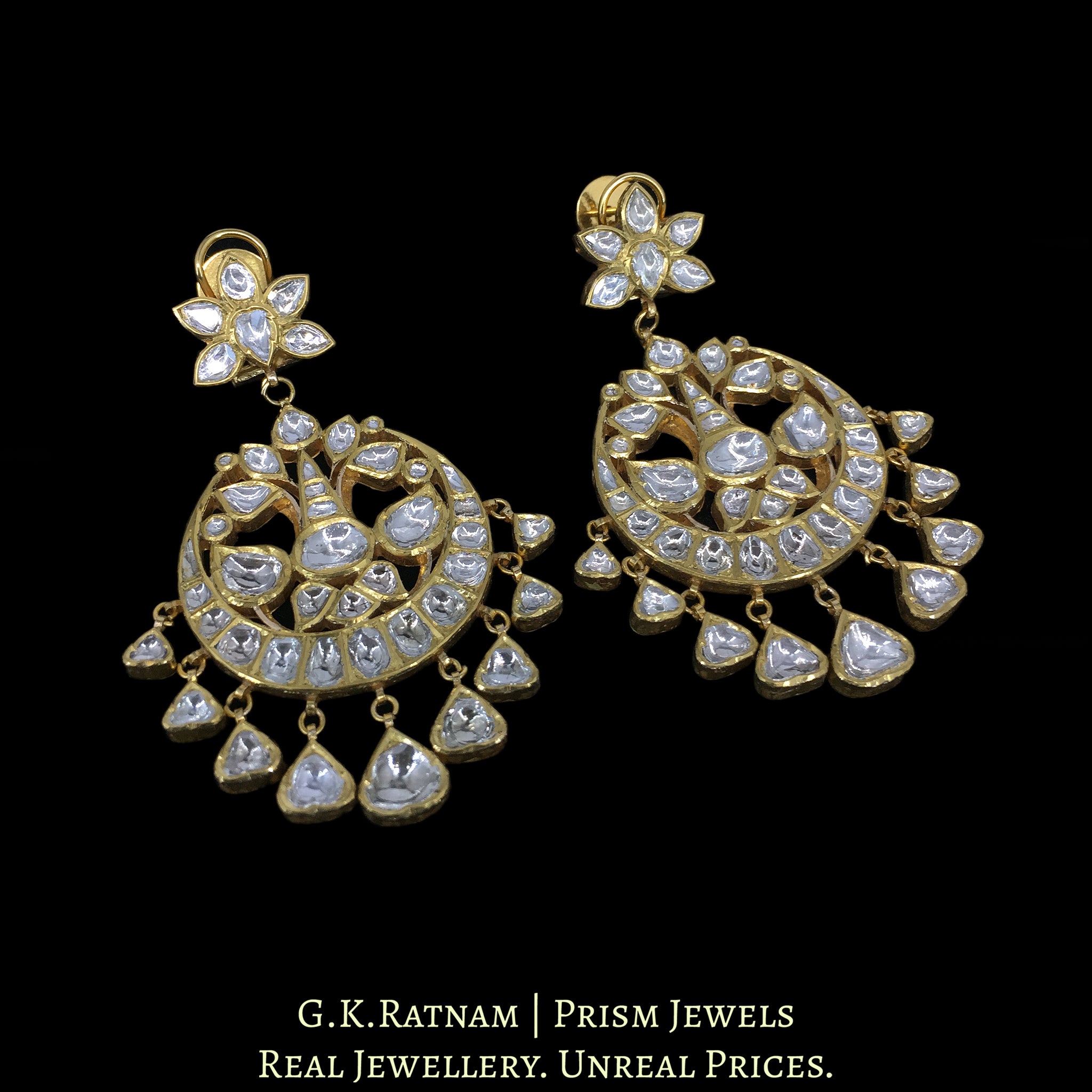 18k Gold and Diamond Polki Long Earring Pair