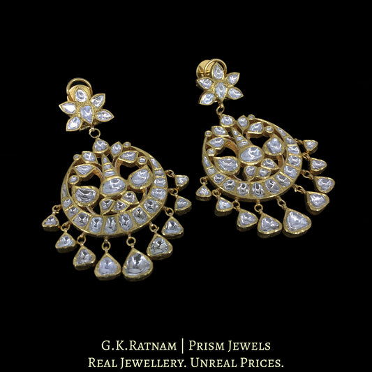 18k Gold and Diamond Polki Long Earring Pair