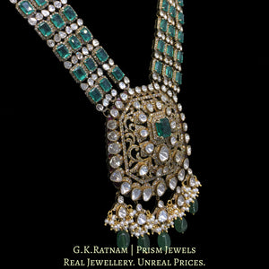 14k Gold and Diamond Polki Open Setting victorian-finish Long Necklace Set with Emeralds