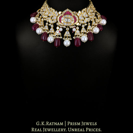 18k Gold and Diamond Polki Choker Necklace Set with Rubies - G. K. Ratnam