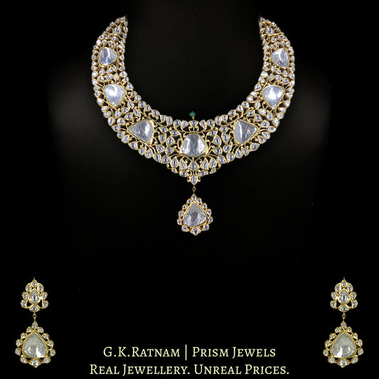 18k Gold And Diamond Polki Vintage Necklace Set with far-sized Uncut Diamonds - G. K. Ratnam
