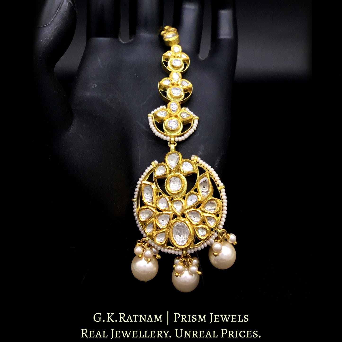 18k Gold and Diamond Polki Maang Tika with elaborate attachments