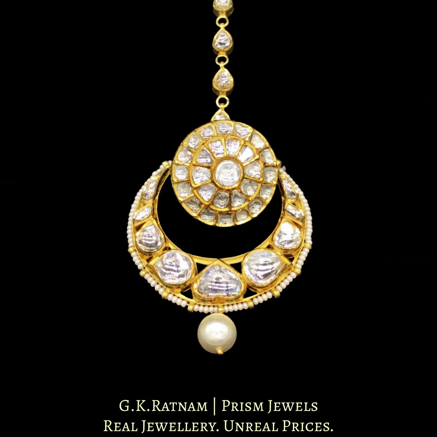 18k Gold and Diamond Polki Borla cum Maang Tika