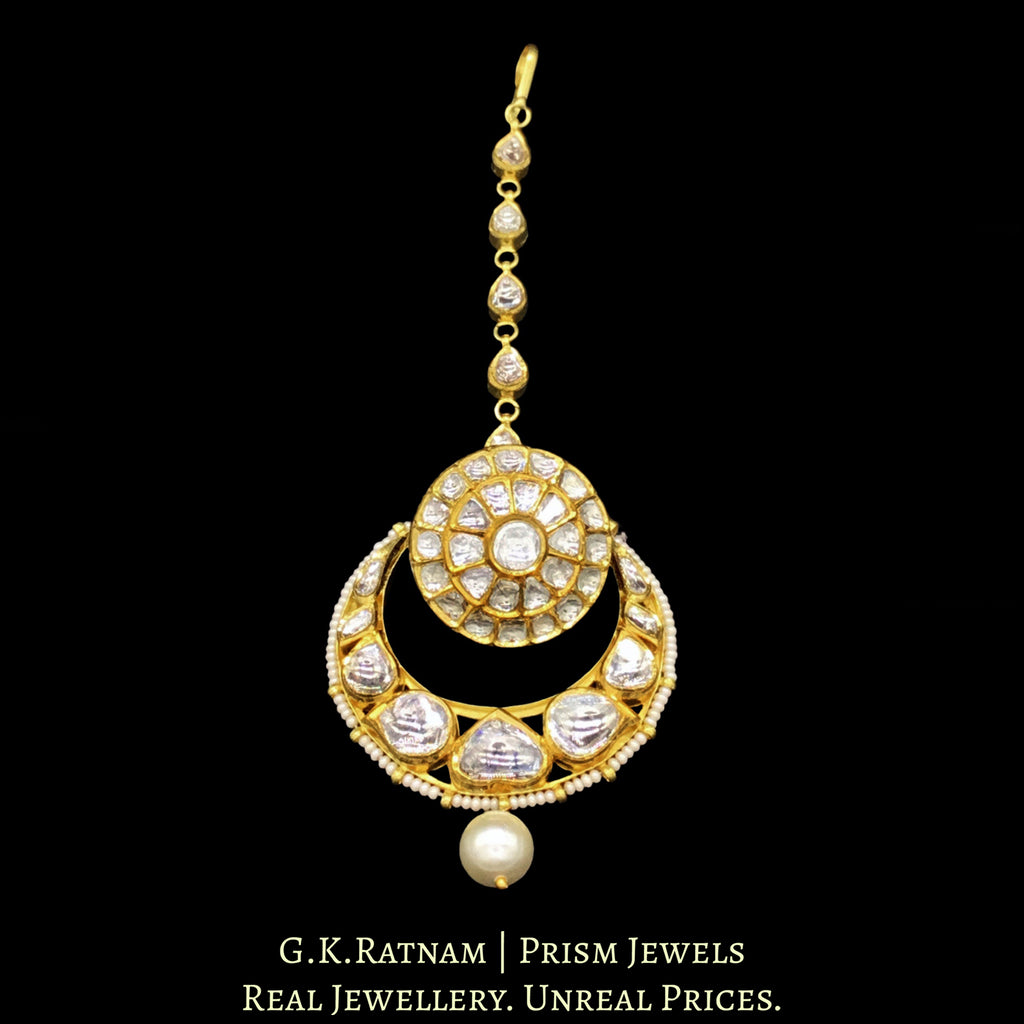 18k Gold and Diamond Polki Borla cum Maang Tika