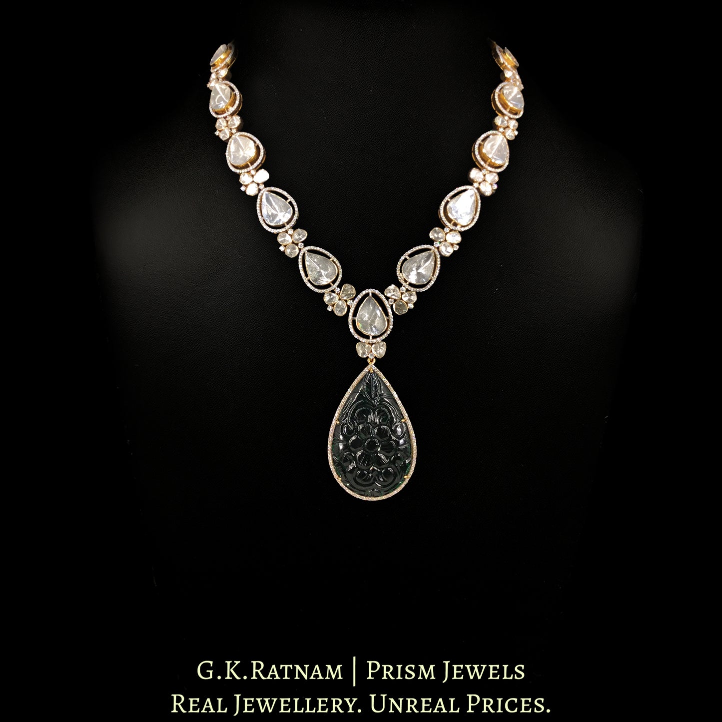 18k Gold And Diamond Polki Open Setting Necklace Set with far sized uncut diamonds