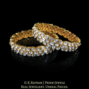 14k Gold and Diamond Polki Open Setting Bangle Pair