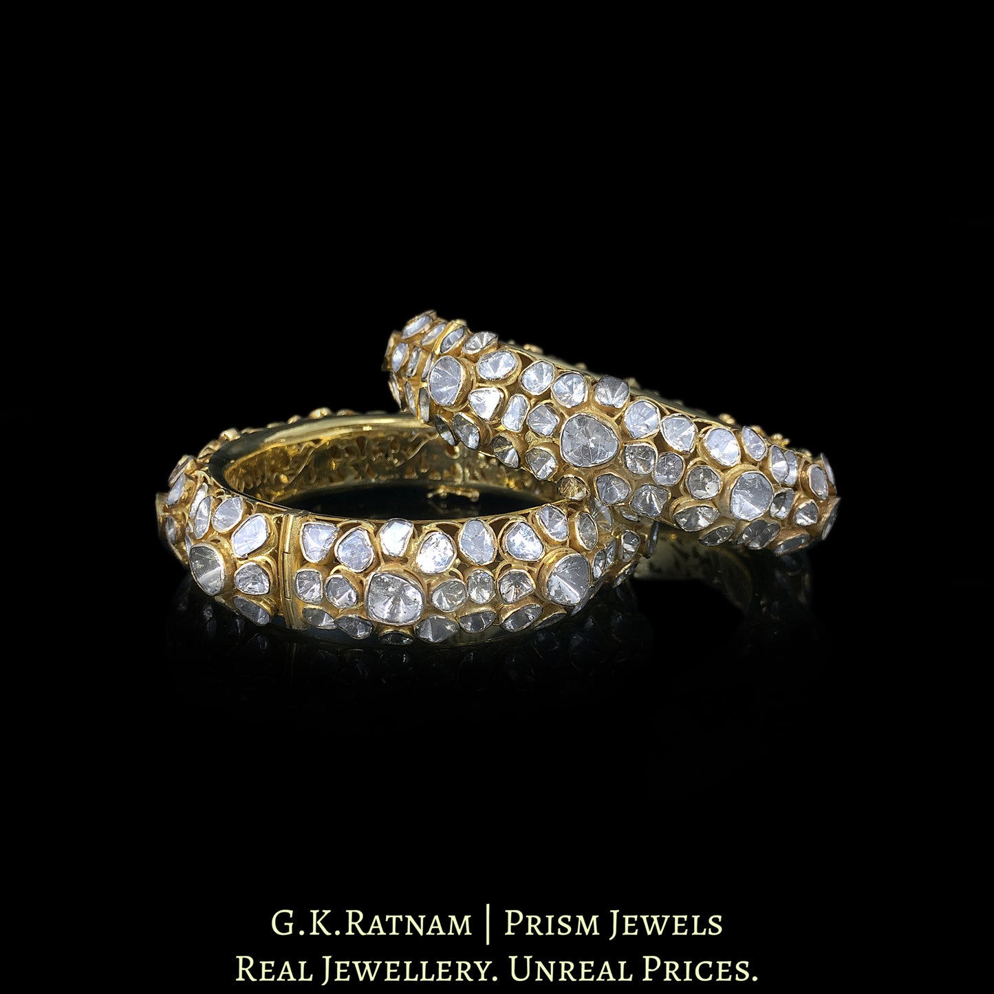18k Gold and Diamond Polki Open Setting Bangle Pair