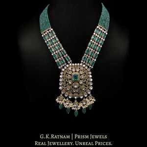 14k Gold and Diamond Polki Open Setting victorian-finish Long Necklace Set with Emeralds