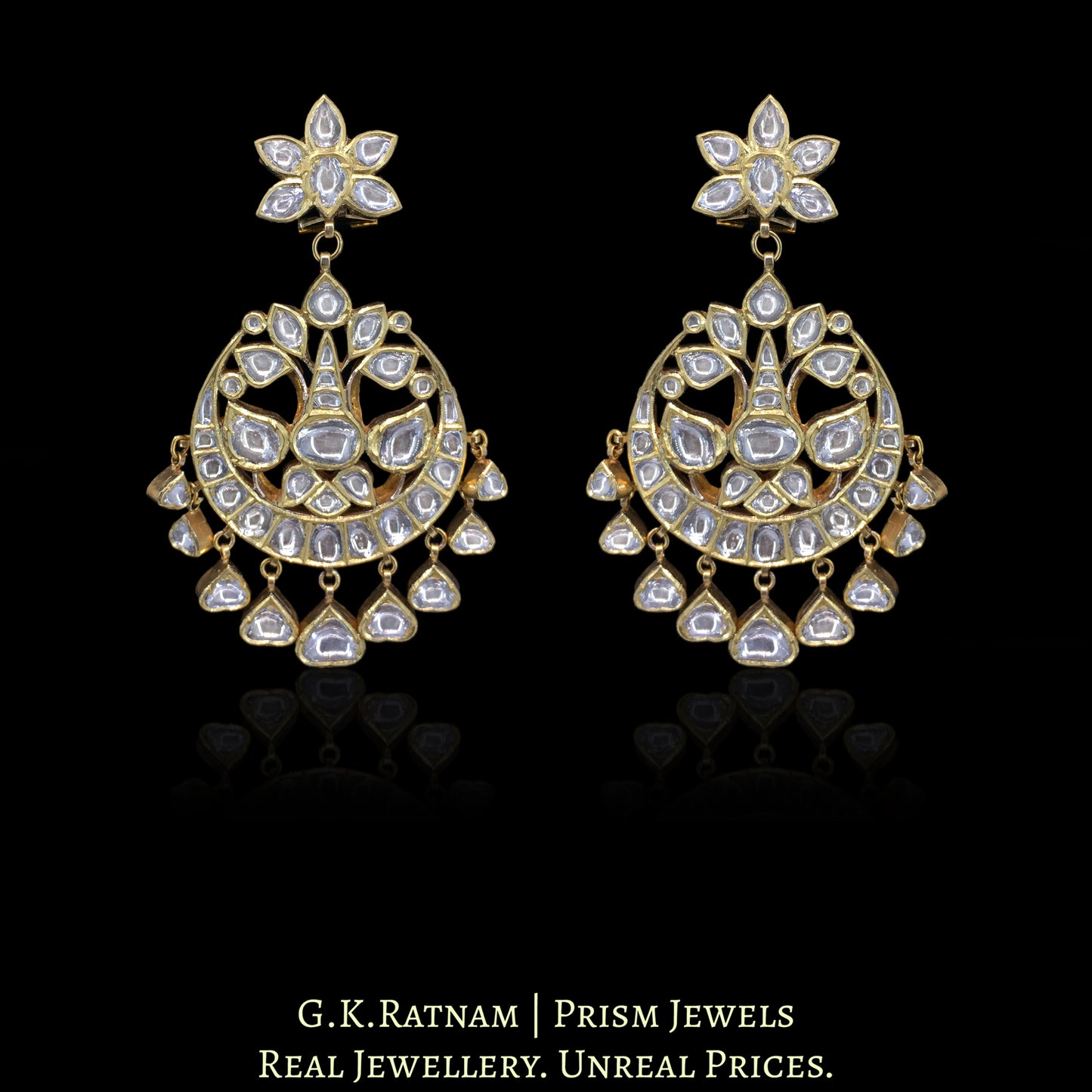 18k Gold and Diamond Polki Long Earring Pair
