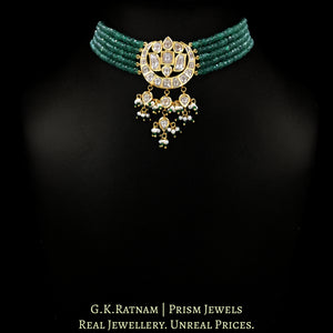 18k Gold and Diamond Polki Choker Necklace enhanced with emerald-green Strawberry Quartz