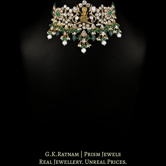 18k Gold and Diamond Polki Open Setting victorian-finish Choker Necklace strung with Strawberry Quartz