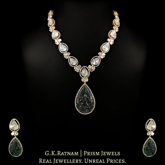 18k Gold And Diamond Polki Open Setting Necklace Set with far sized uncut diamonds