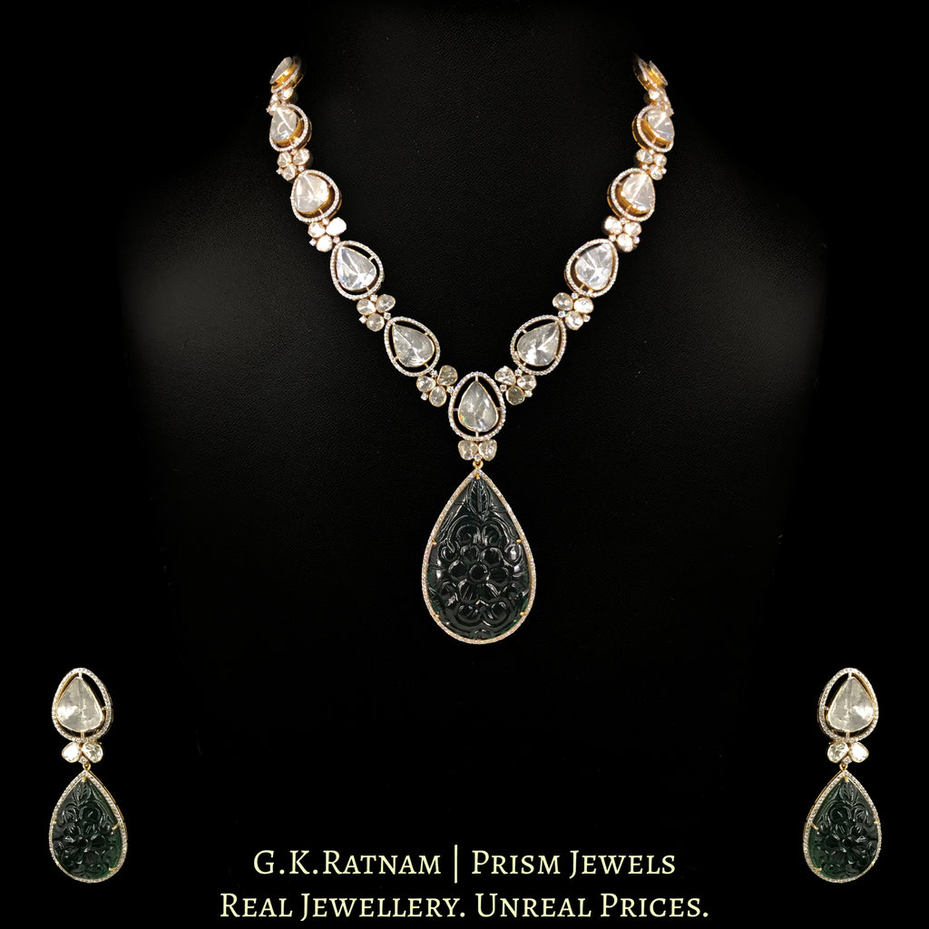 18k Gold And Diamond Polki Open Setting Necklace Set with far sized uncut diamonds
