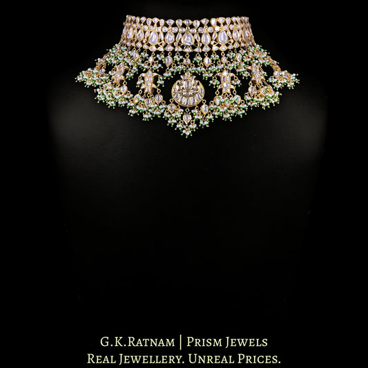 18k Gold and Diamond Polki Choker Necklace Set With Fishes
