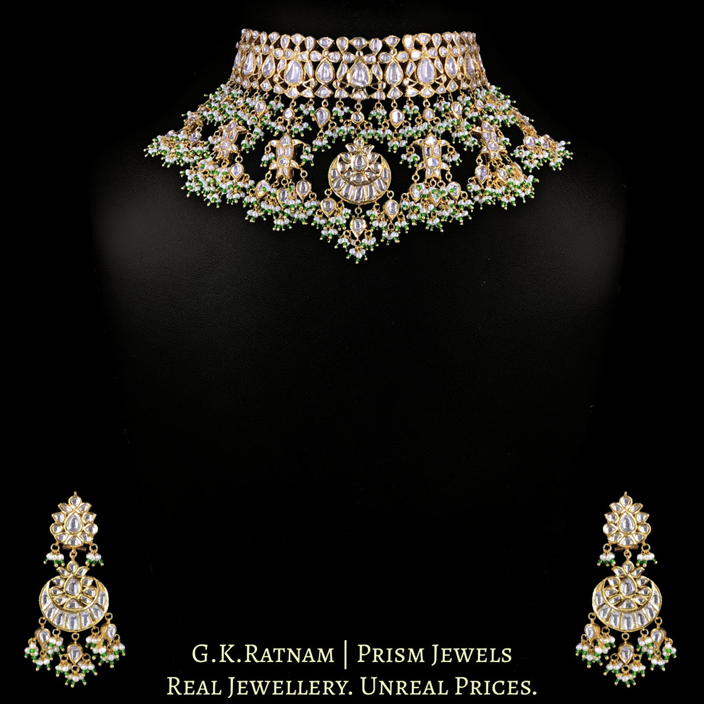 18k Gold and Diamond Polki Choker Necklace Set With Fishes